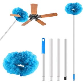 LUCKY-M Ceiling Fan Cleaner Duster, Removable Microfiber Ceiling Fan Blade Cleaner Reusable Duster with Extension Pole Adjusts 13 to 57.1 in for Cleaning Bookshelves Wall Door Window Top(Grey)
