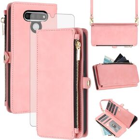 Asuwish Phone Case for LG Stylo 6/Stylo6 Plus/K71 Stylus Zipper Wallet Cell Cover with Tempered Glass Screen Protector Crossbody Strap Flip Card Holder LGStylo6 6+ 6plus Style 06 Six 2020 Women Black