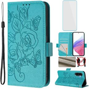 for Samsung Galaxy A36 5G Phone Case Wallet with Screen Protecter RFID Blocking Flip Card Slot Women Cell Phone Cover Floral Blutterfly Case for Samsung 36A 5G Galaxy A 36 5G Dark Blue