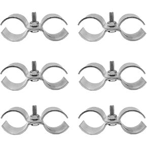 6 Set Double Pipe Clamp, Dog Kennel Clamps, Metal Fence Clips Parts, Stainless Steel Heavy Duty Chain Link Fence Panel Clamps for 25mm Round Pipe Panel Frame, Saddle Clamps with Bolts and Nuts
