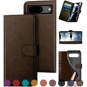 for Google Pixel 8 5G Genuine Leather Wallet case 【RFID Blocking】【4 Credit Card Holder】【Real Leather】 Flip Folio Book Phone case Protective Cover Women Men for Pixel8 case Black