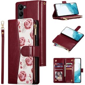 UEEBAI Wallet Case for Samsung Galaxy S23 5G, PU Leather Case Magnetic Closure Handbag Zipper Pocket Case Kickstand Card Slots with Hand Strap Marple Flip Case for Women - Black