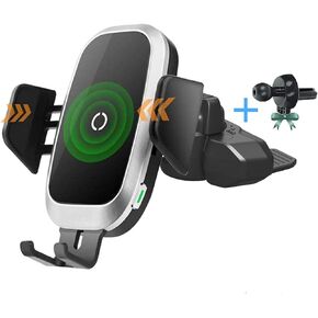 leQuiven Wireless Car Charger Mount for iPhone 15/14, CD Slot Holder with Air Vent Clip, Auto-Clamping Phone Charger Stand Compatible with iPhone 15 14 13 12 11 Series/Samsung S24 S22 S21