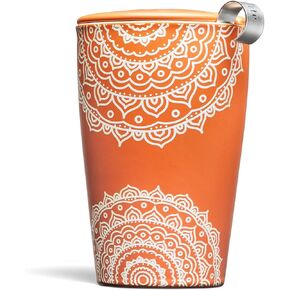 Tea Forte Cherry Blossom Kati Cup Double-Walled Ceramic Tea Cup with Removable Stainless Steel Infuser Basket and Lid, Steeps 12 oz Loose Leaf Tea, Lid and Cup Dishwasher & Microwave Safe