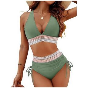 Women's Bikini Sets Two Piece Swimsuit V Neck High Cut Bathing Suits