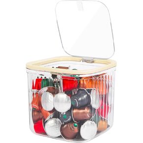 Clear Coffee Pod Holder with Lid, Coffee Pods Storage for Counter, Small Food Storage Organizer Bins, Clear Plastic Bins for Pantry, Kitchen, Cabinet Organization and Storage