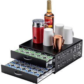 FlagShip K Cup Organizer Drawer 2 Tier Coffee Pod Holder for Keurig Pod Holder Save Space Countertop Kitchen (84 Pods Capacity)
