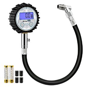 Digital Tire Pressure Gauge with 200 PSI - Heavy Duty Air Chuck, Reinforced Rubber Hose, Professional Accuracy, and LED Backlight