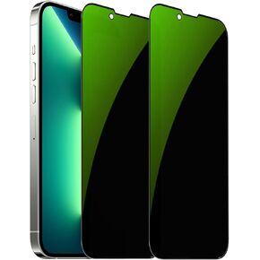 2 PCS Anti-Blue Privacy Tempered Glass Anti-Spy Screen Protector Anti-Peeping Film Suit for iPhone 14 Plus/iPhone 13 Pro Max, 6.7 inch 9H Hardness Anti-scratch Full Covered (Green)