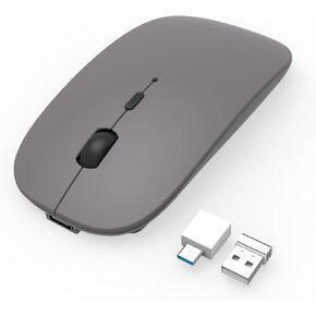 Bluetooth Wireless Rechargeable Mouse for MacBook Pro/Air/iPad Air/iPad Pro/Laptop/Tablet/iPhone/PC, Bluetooth 5.2/3.0 and 2.4GHz Dual Mode Mouse, Gray