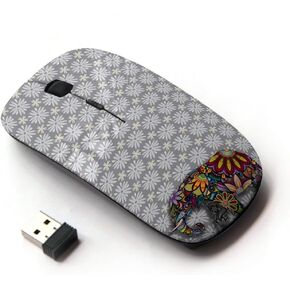 [ Optical 2.4G Wireless Computer Mouse [ Indian Elephant Vintage Floral ]