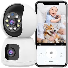 Andoer 1080P Smart WiFi Camera Wireless Monitor Camera Dual Lens 2.4G/5G Connection Full Color Night Vision Two-Way Talk Motion Detection Alarm Reminder Wireless Camera for Home Office Outdoor Indoor