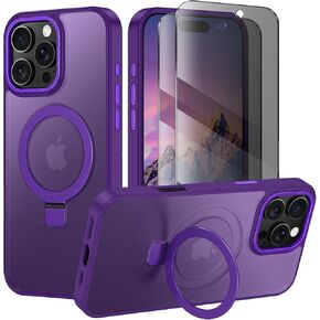Lamcase for iPhone 16 Pro Case, Compatible with MagSafe, with Privacy Screen Protectors X2, [Magnetic Invisible Stand] [Camera Protection] Shockproof Slim Translucent Matte Phone Case, Black
