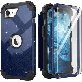 IDweel for iPhone 16e Case with Screen Protector(2025),Case for iPhone SE 4th Generation,Hybrid 3 in 1 Shock Absorption Slim Fit Heavy Duty Hard PC Cover Soft Silicone Bumper Full Body Cover,Rose Gold