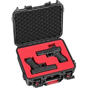 Pistol Hard Case, Waterproof & Durable Gun Cases for 2 Handguns, Handgun Case Lockable with 2 Custom Foam Inserts for Gun Storage, 13.8" x 11.8" x 4.9"