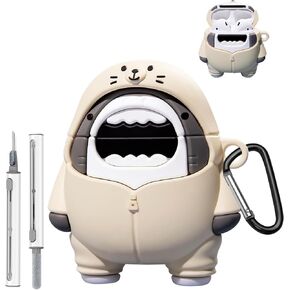 for AirPods 4 (4th Generation) Case Cover,Cute Cartoon 3D Funny Shark Protective Silicone Skin Cover for AirPods 4,with Keychain & Cleaner Kit