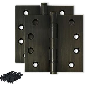 Black Door Hinge Matte Black Ball Bearing 4.5 x 4.5 Inch Heavy Duty - Set of 3 Solid Brass Matte Black Door Hinges (Flat Black)