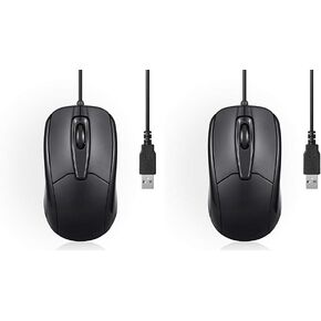 Perixx PERIMICE-209 3 Button USB Wired Mouse - Optical - 1000 DPI - 5.9 Ft Cable - Black (Pack of 2)