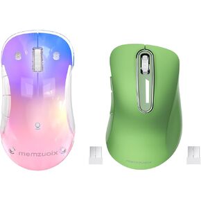 memzuoix 2.4G Wireless Mouse, Cordless Computer Mice Wireless Mouse for Laptop, Desktop, PC, MacBook- 2 Pack (LED Rechargeable Wireless Mouse+ Green Wireless Mouse)