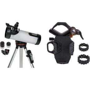 التلسكوب المحوسب Celestron 114LCM (أسود) مع محول الهواتف الذكية العالمية Nexyz 3 محاور