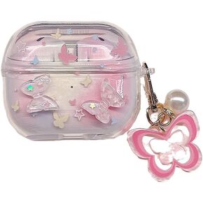 Case for Galaxy Buds 3&Buds 3 Pro,Clear Soft Earphone Protective Cover with Hook,Shockproof Earbuds Shell for Girly (E)
