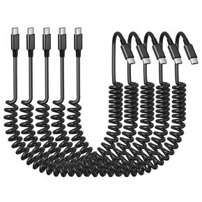 Bangfun Coiled USB C Cable for Car 5 Pack, 5FT USB Type C Coiled Cable 3A Fast Charging Retractable Auto USB A to USB C Car Charger Cord for iPhone 16 15 Pro Max Plus, Galaxy S25 S24 A15 A55