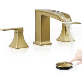 Oil Rubbed Bronze Bathroom Faucet 3 Hole, 4-16 Inch Brass Waterfall Faucet for Bathroom Sink, 2 Handle Vanity Bathroom Faucets with Pop-up Drain and Supply Hoses in Saudi Arabia