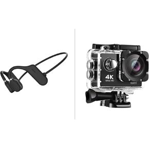 Sound Revv Headphones Bone Conduction, Inductivv Open Earphones Wireless Bluetooth Running Headphones with Mic Xtreme Pro Cam 4K Action Camera - Ultra HD Waterproof Camera Video Camera