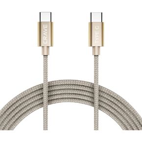 Type C Cable, Type C to Type C Cable - Crave Premium Nylon Braided High Speed 2.0 Cable 3 FT - Gold