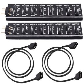 5V 3Pin Argb Splitter Hub 1 إلى 8 Way RGB Fans Hub Controller مع سلك التمديد للتوسع في واجهة Mother ArgB Sync Lights-2pcs-35cm