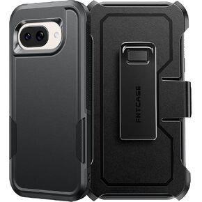 FNTCASE for Google Pixel 9-Pro-XL Case: Dual Layer Heavy Duty Protective Cell Phone Cover with Belt-Clip Holster | Military Grade Drop Shockproof Protection Non Slip Phonecase (Black)
