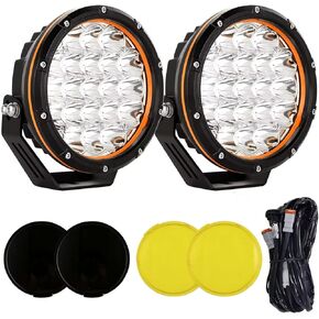7 Inch Round LED Offroad Lights Red 2pcs 210W 32000LM LED Off Road Lights Super Bright Off Road Lights Driving Lights Amber Offroad Lights with Wiring Harness 12V 24V