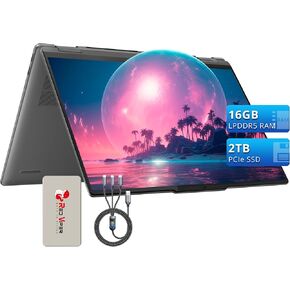 Lenovo Yoga 7 2-in-1 Laptop, 16" WUXGA IPS Touchscreen, AMD Ryzen 7 8840HS, 16GB LPDDR5X, 2TB SSD, Integrated AMD Radeon 780M, Fingerprint Reader, Artic Grey, Windows 11, 128GB Docking Station Set