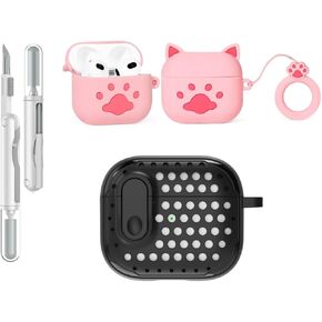 3 in 1 Compatible with Apple Airpods 3 Protective Funny Cute Case Cover with Cleaner Kit & Keychain (Diamond Heart)