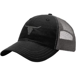 Baseball Cap Cow Skull B Embroidery Cotton Soft Mesh Cap Snapback Black Charcoal Design Only