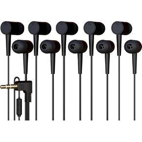 5 Pack Bulk Wired Earbuds with Microphone, In Ear Headphones 3.5mm Jack, 4ft Tangle Free Cable, Comfortable Fit, Affordable and Cost Effective, Ideal for School Classroom Testing Students, Black
