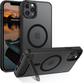 GUAGUA for iPhone XR Case with Stand, Magnetic Cases with Foldable Invisible Stand Translucent Matte Back Slim Protective Shockproof Kickstand Phone Case for iPhone XR 6.1", Black