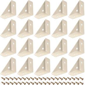uxcell 20Pcs Angle Corner Brackets 66mm x 66mm, Cold Rolled Steel Braces Joining Support with Screws for Desk Bed Edge (Beige)