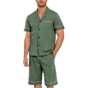 EA'S SECRET Mens Pajamas Set 100% Cotton Short Sets For Men Classic Button Down Sleepwear Summer Mens Pjs Sets With Pockets in Kuwait