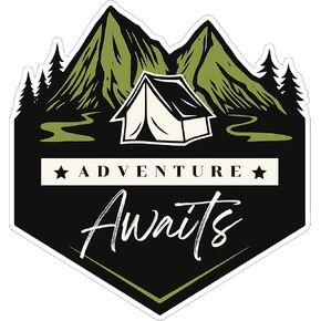 Adventure Awaits Hiking Camping Sticker 4 Inch - Waterproof Vinyl Decal for Laptop Water Bottle Car Tumbler - Durable Funny Aesthetic Long-Lasting Stickers for Adults ID44990