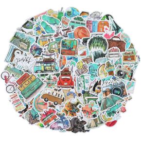 100Pcs Vintage Travel Stickers, Waterproof Vinyl Aesthetic Vintage Tourism Decals Retro Travel Stickers Decor for Luggage Suitcase Laptop Water Bottle Notebooks Diary Journaling Album
