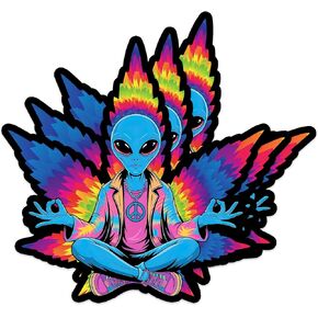 3PCS Alien Cannabis Stickers, Trippy Psychedelic Vinyl Waterproof Decal, Yoga Alien Weed Diecut Vinyl Stickers