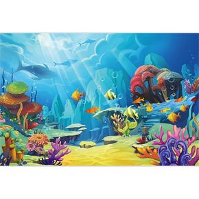 Under The Sea Party Decorations Backdrop, Blue Ocean Theme Background for Photography, Birthday Party Baby Shower Decorations Banner(10X8 FT,Polyester)