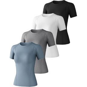 CL convallaria 4 Pack Women's Compression Shirt Cool Dry Short Sleeve Workout Tops Athletic Baselayer for Yoga Gym Running