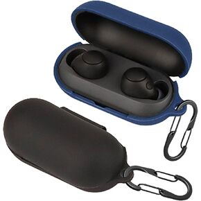 [2 Pack] easyBee Case Compatible with Sony WF-C700N Bluetooth Headphone Charging Cover with 2 Keychain, Soft Liquid Silicone Ultra Thin Shockproof Protective Kit - Black Blue