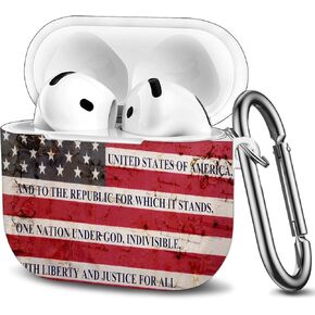 Case Compatible with AirPod 4th Generation 2024,Shockproof Protective Case Cover with Keychain for Women Men,Wireless Accessorie Charging Cases for Airpod 4th - The Pledge of Allegiance American Flag