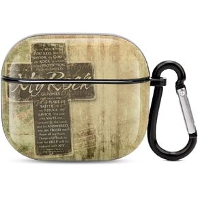 Compatible with Airpods 3 Case Cover 2021 with Keychain Christian Religious Bible Verse The Lord is My Rock Pattern, AirPod Headphone Cover Unisex Protective Wireless Charging