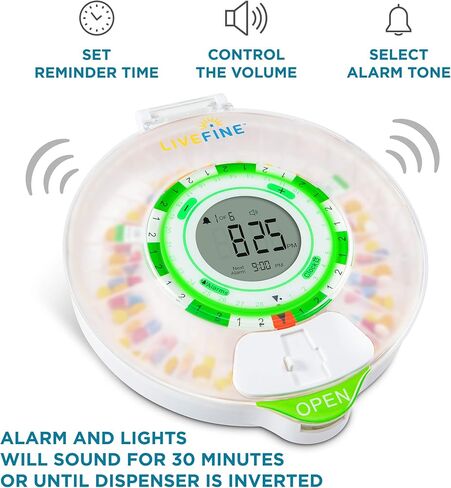 Live Fine 28-Day Automatic Pill Dispenser with Upgraded LCD Display, Key Lock, Sound & Light for Prescriptions, Medication, Vitamins, Supplements & More in Kuwait