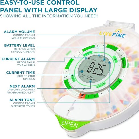 Live Fine 28-Day Automatic Pill Dispenser with Upgraded LCD Display, Key Lock, Sound & Light for Prescriptions, Medication, Vitamins, Supplements & More in Kuwait