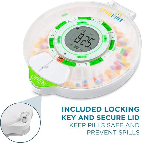 Live Fine 28-Day Automatic Pill Dispenser with Upgraded LCD Display, Key Lock, Sound & Light for Prescriptions, Medication, Vitamins, Supplements & More in Kuwait